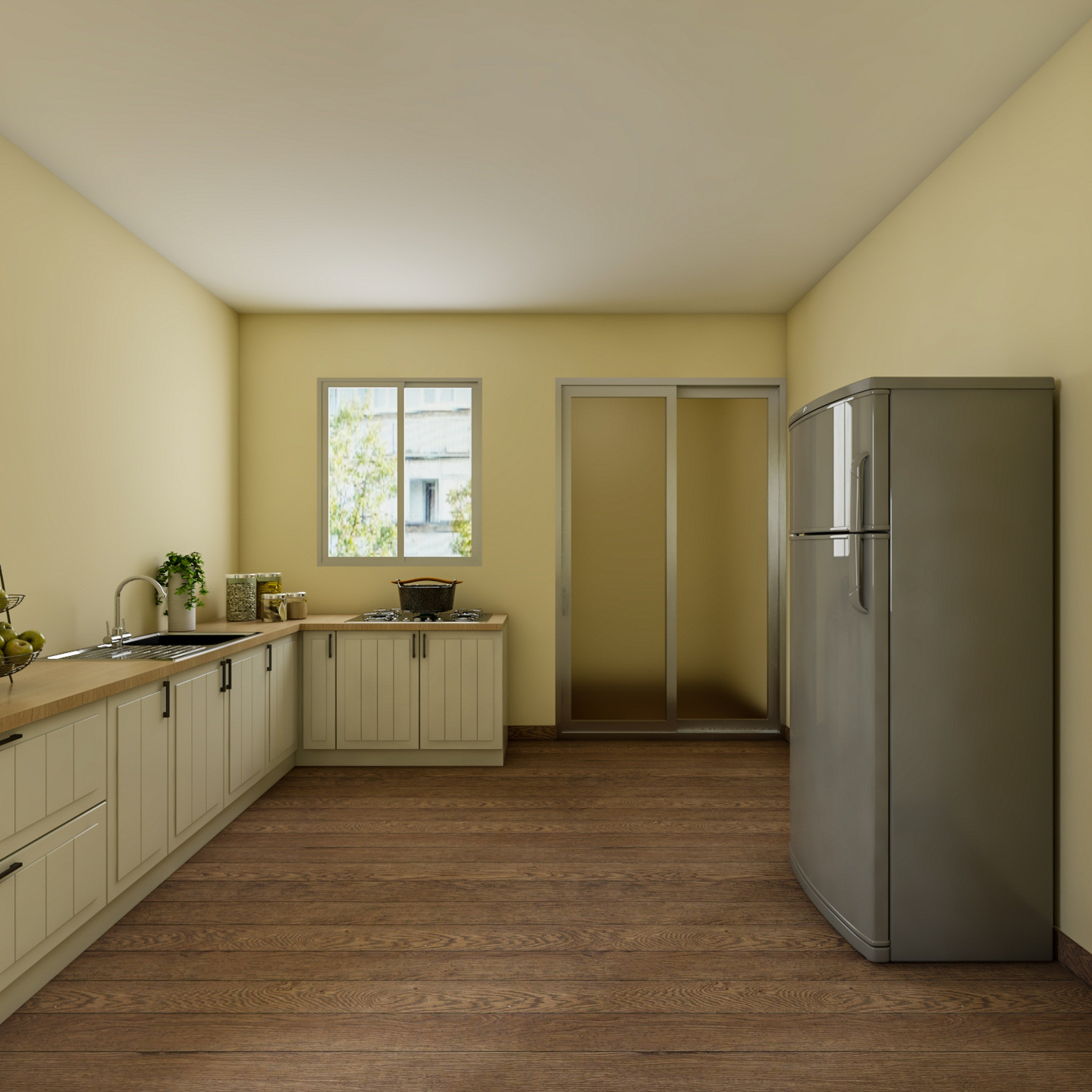 Mid-Century Modern Compact Well-Lit Kitchen Design Idea - Livspace