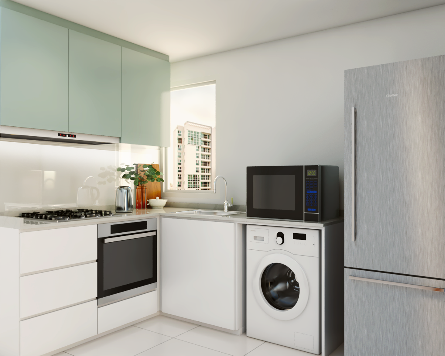 Dual Tone Minimal Kitchen Design with In-Built Appliances - Livspace