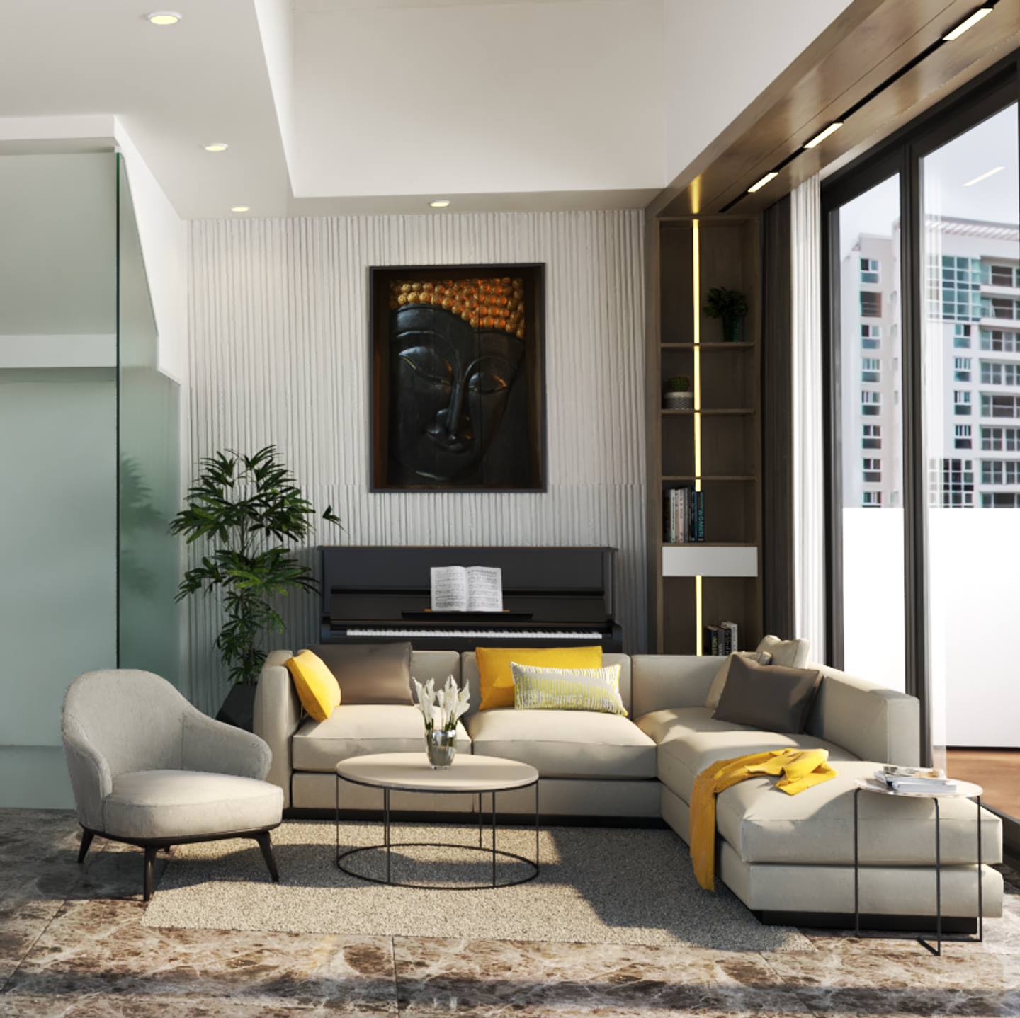 Light Grey Compact Modern Living Room Interior Design - Livspace