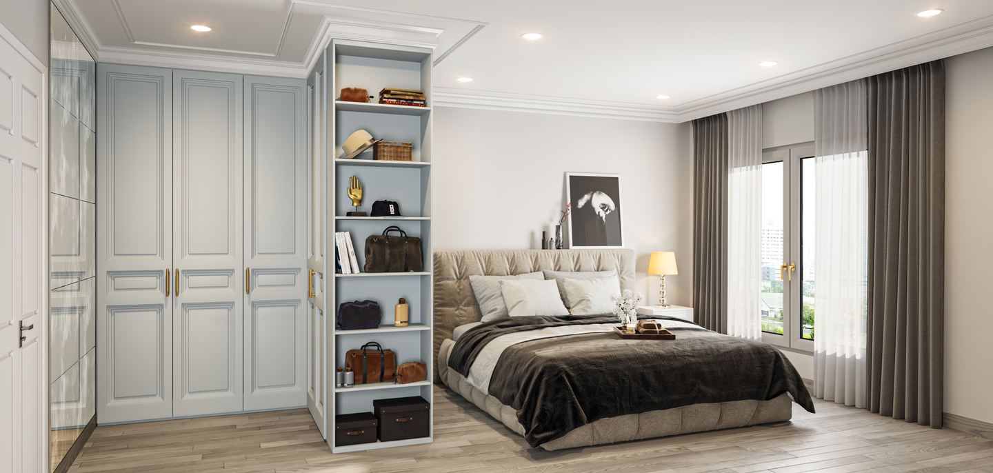 Convenient Master Bedroom Design With Rustic Look - Livspace