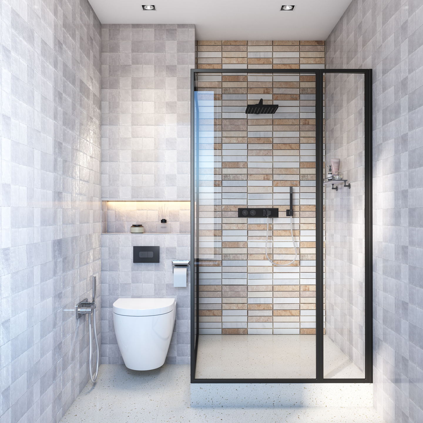 Compact Toilet Design With Neutral Colours - Livspace