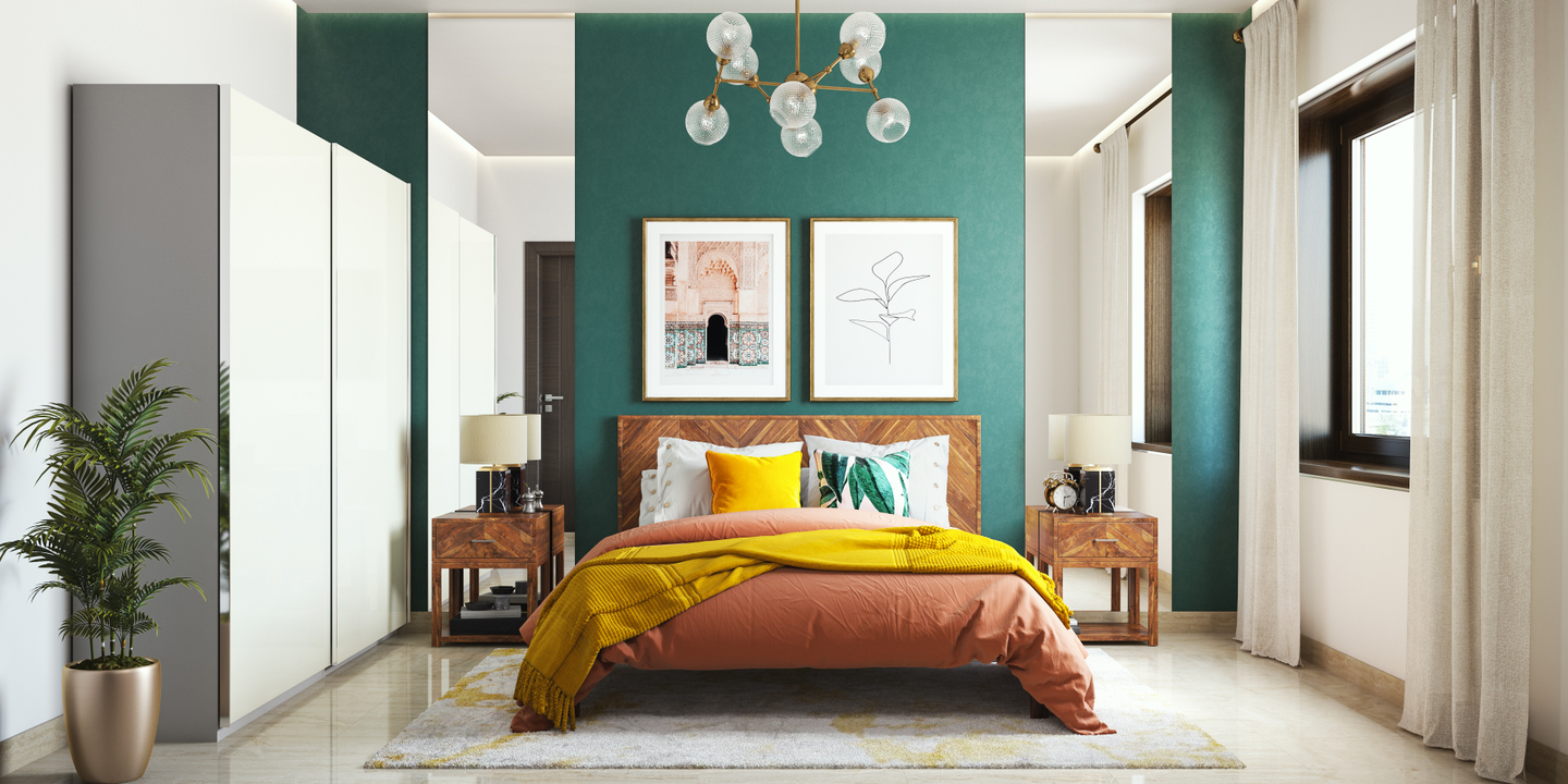 Bright Colourful Master Bedroom With Sleek Interiors - Livspace