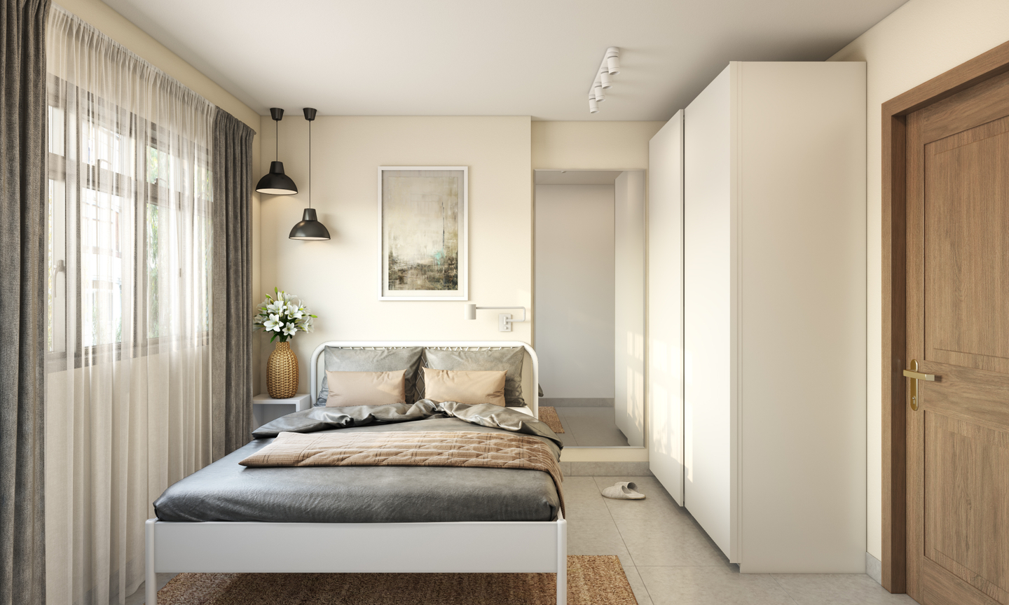 Compact White Theme Bedroom - Livspace