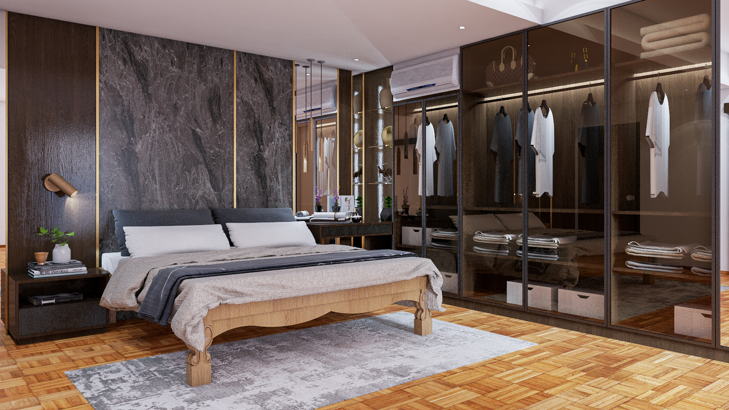 Premium Bedroom with Glass Wardrobe - Livspace