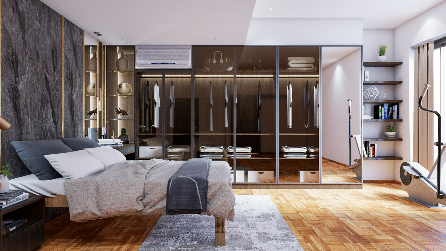 Premium Bedroom with Glass Wardrobe - Livspace