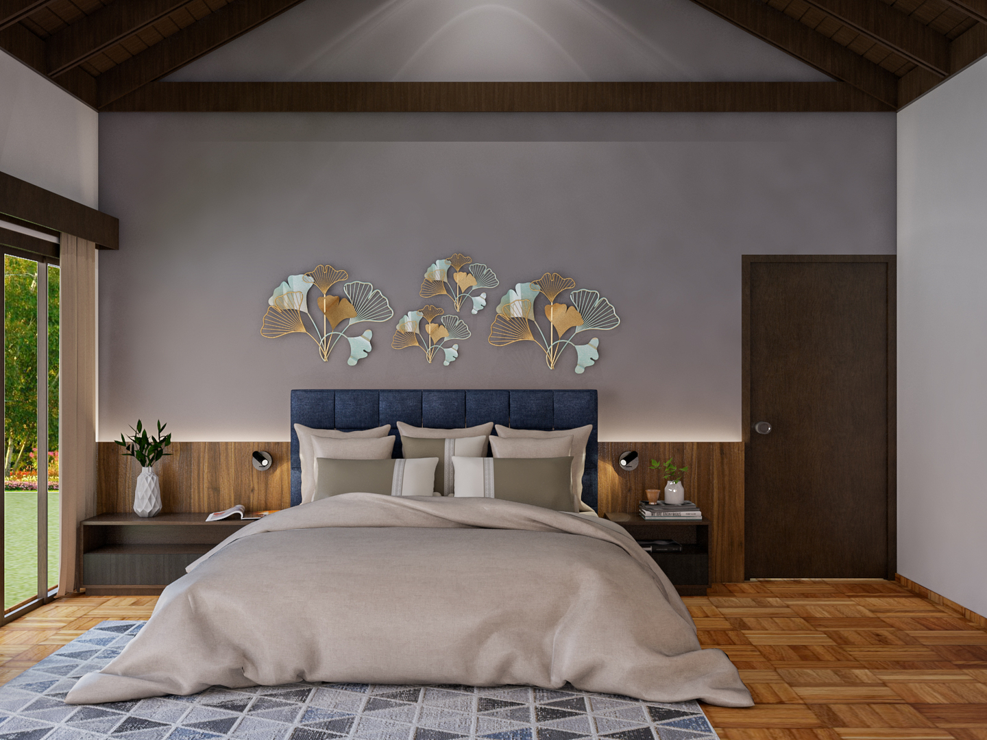 Premium Style Bedroom with Glass Cabinet - Livspace