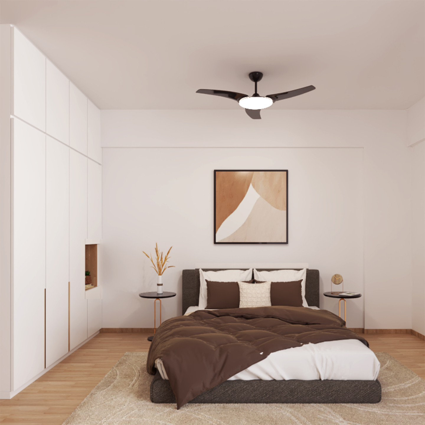 Spacious Master Bedroom Design With White Finished Wardrobe Unit Livspace