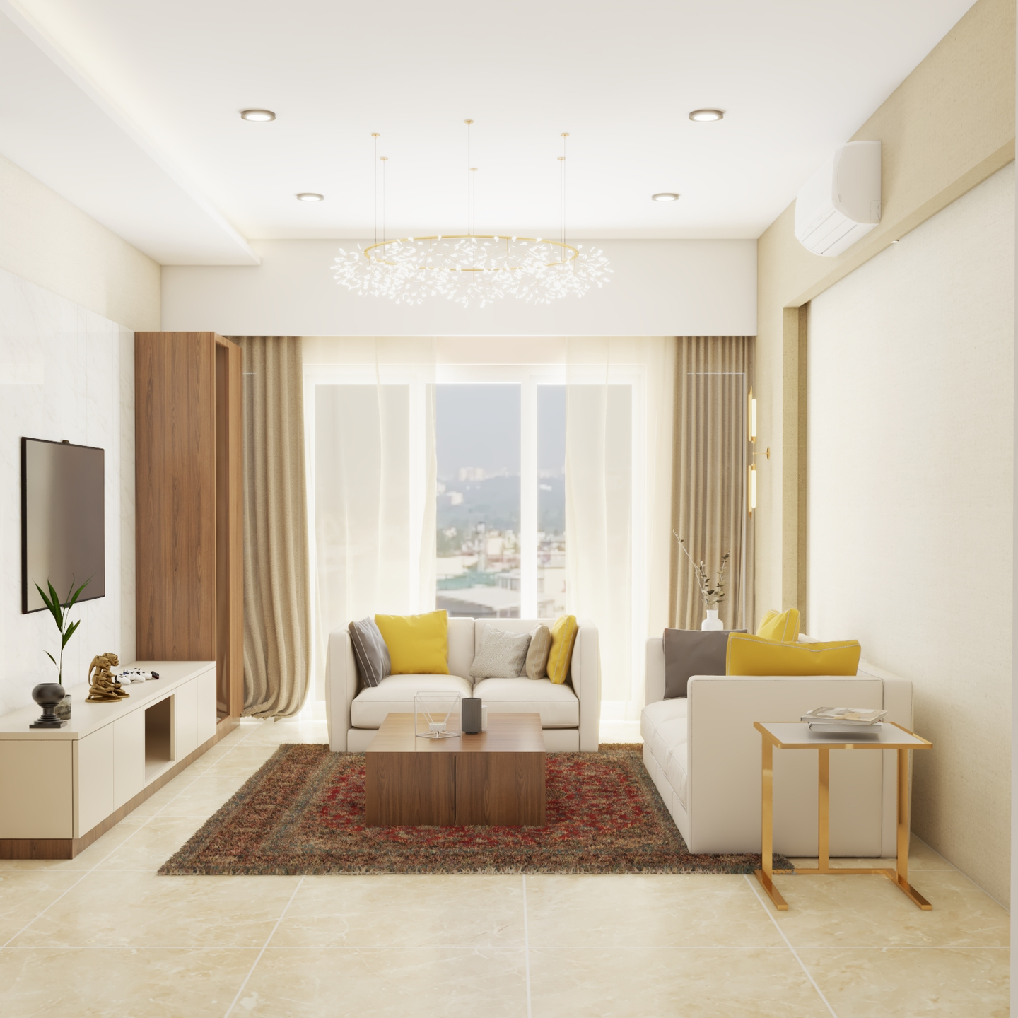 Off-White Living Room Design Idea - Livspace
