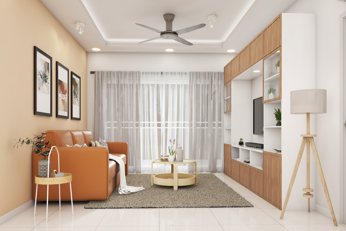Contemporary Living Room With Entertainment Centre - Livspace