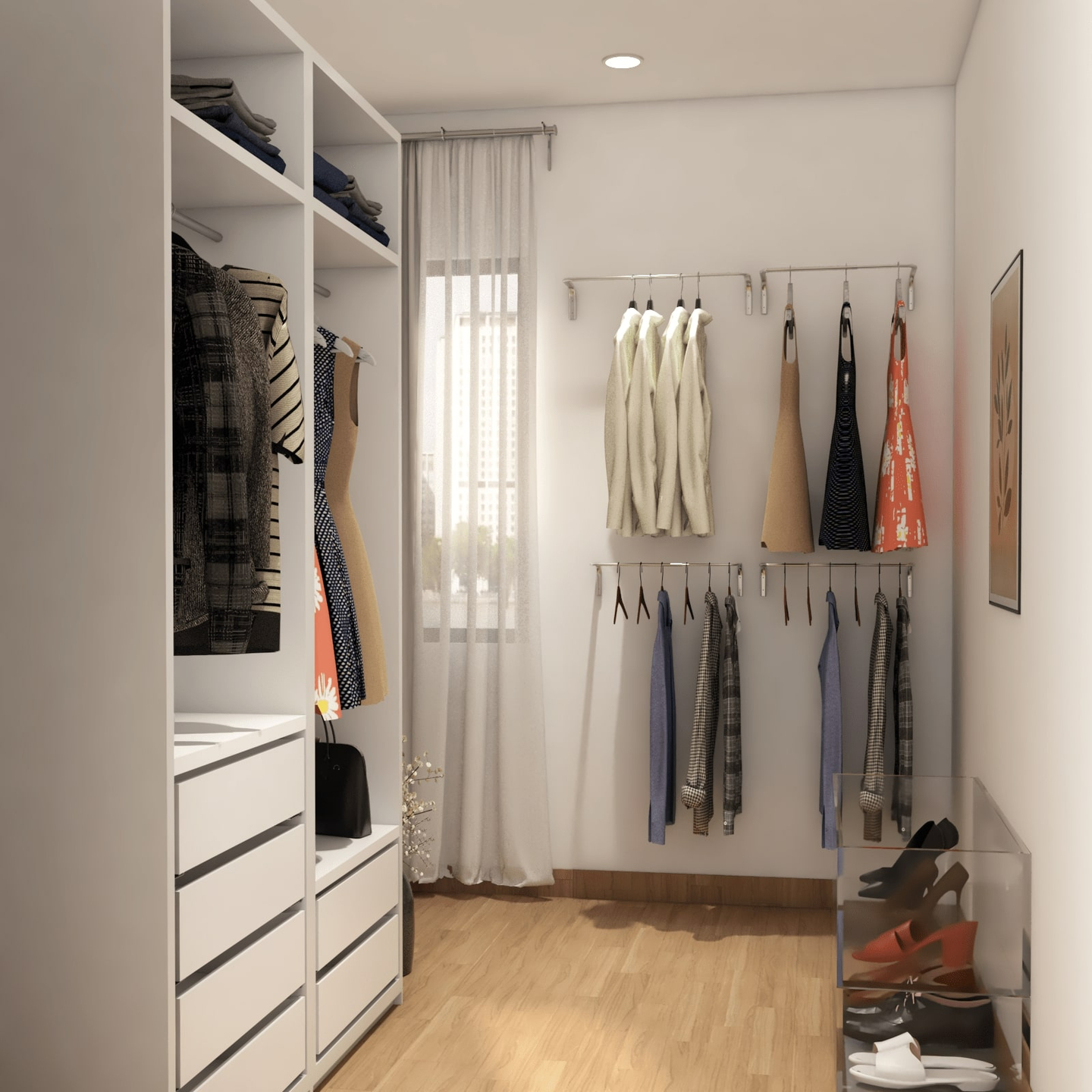 Contemporary White Finished Open Wardrobe Design - Livspace