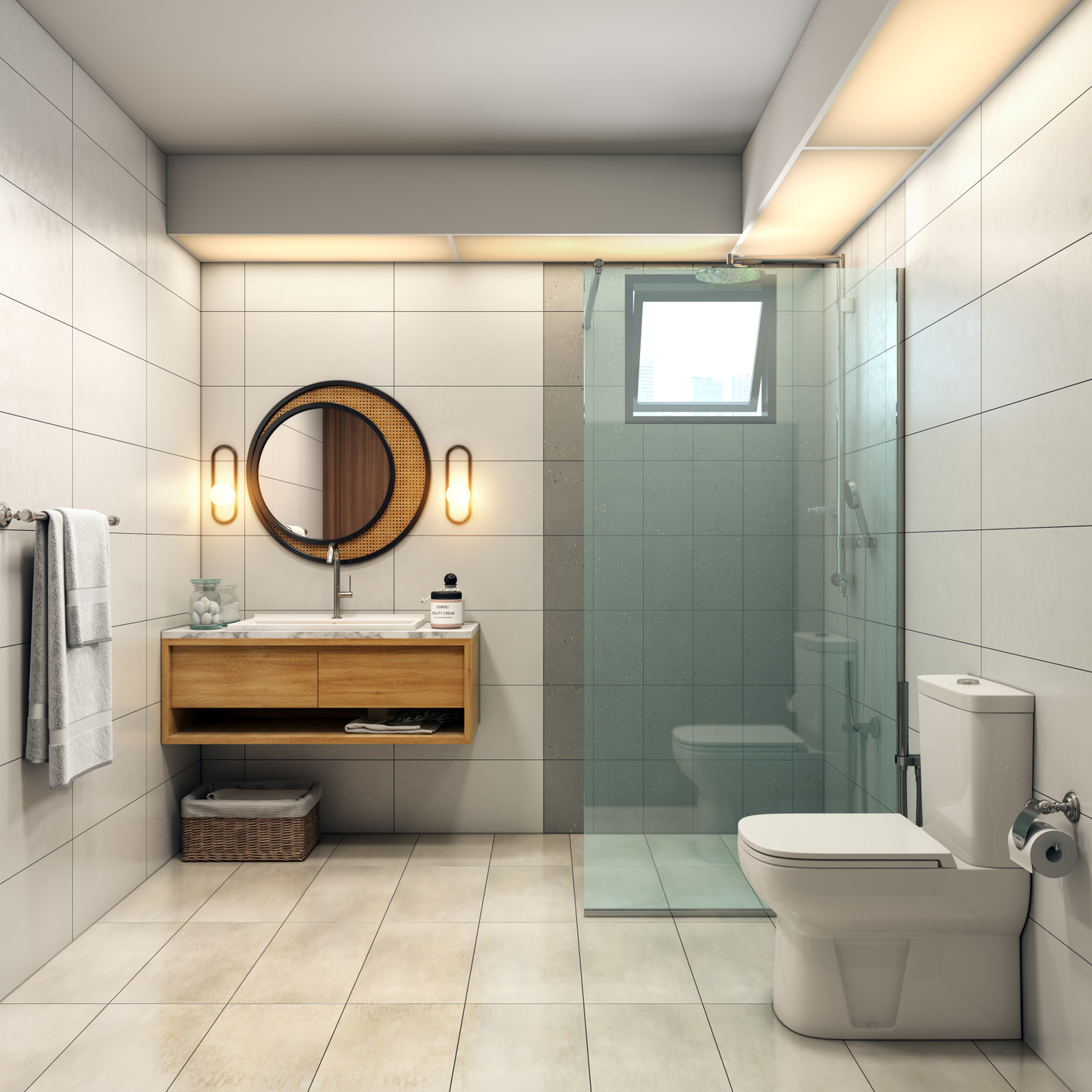 Contemporary Spacious Toilet Design With Storage Livspace