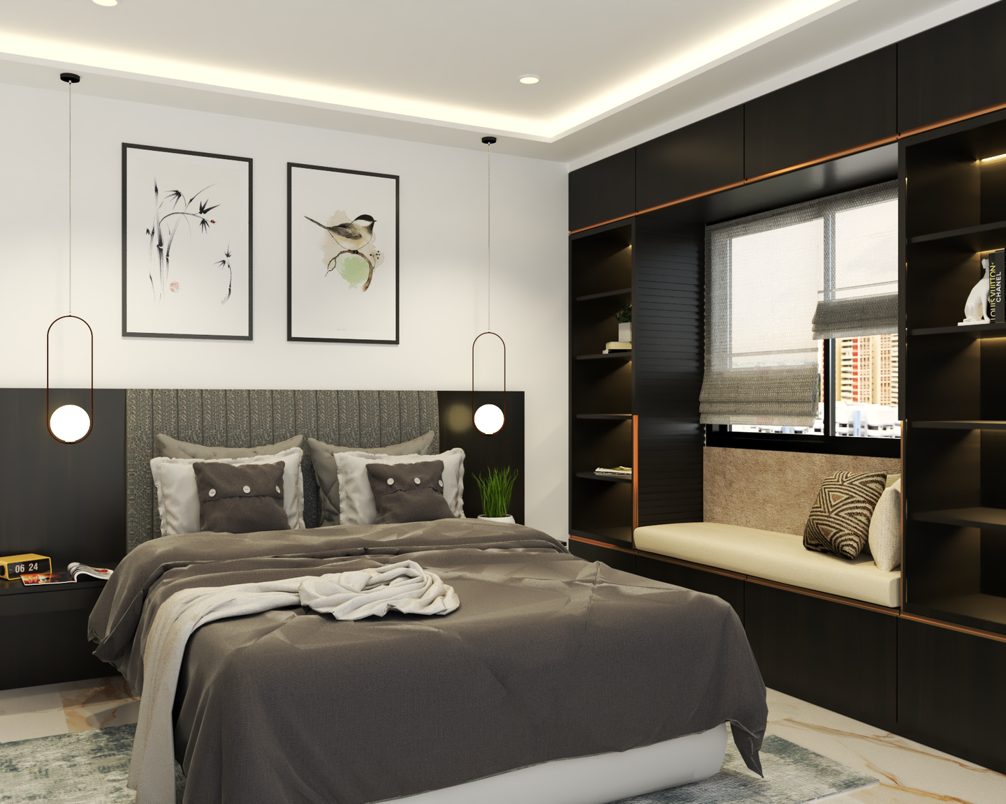 Modern Bedroom Design with Dark Shades - Livspace