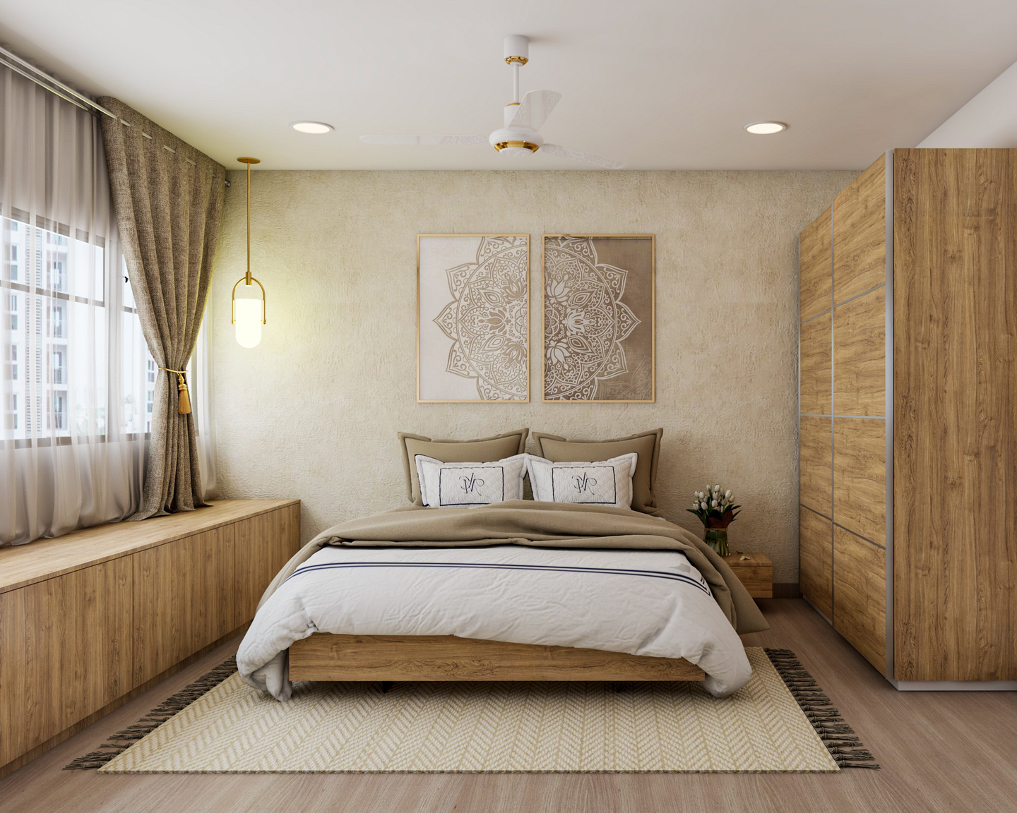 Scandinavian Bedroom with Wooden Elements - Livspace