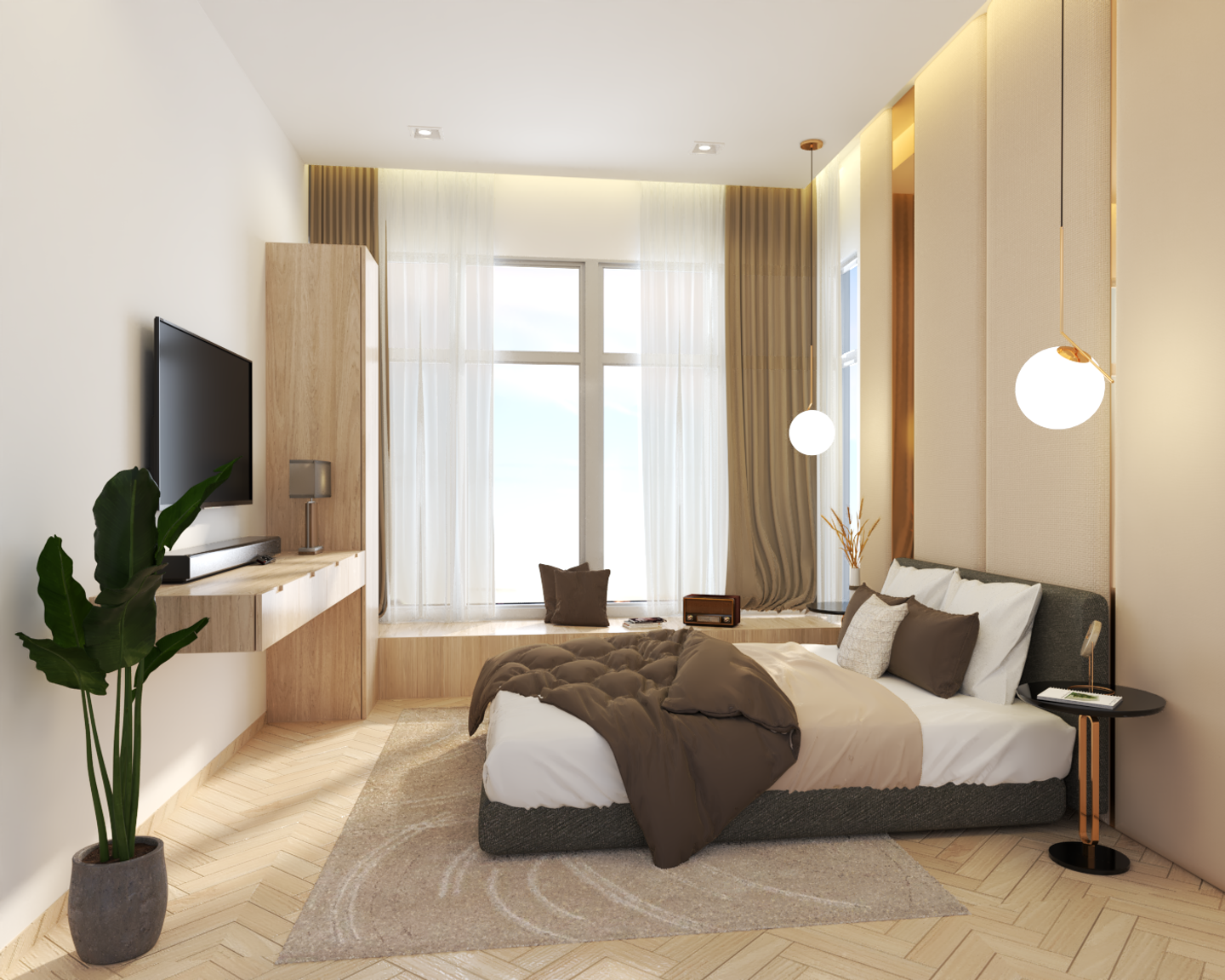 Cream and Gold Premium Bedroom - Livspace