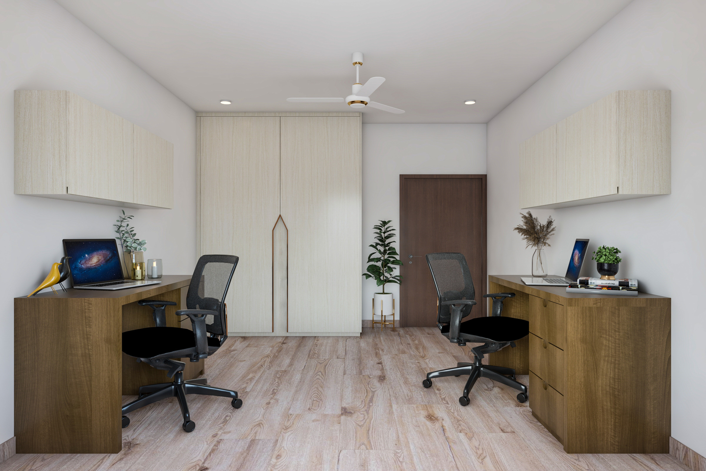 Contemporary Spacious Dual Desk Home Office Interior Design Livspace