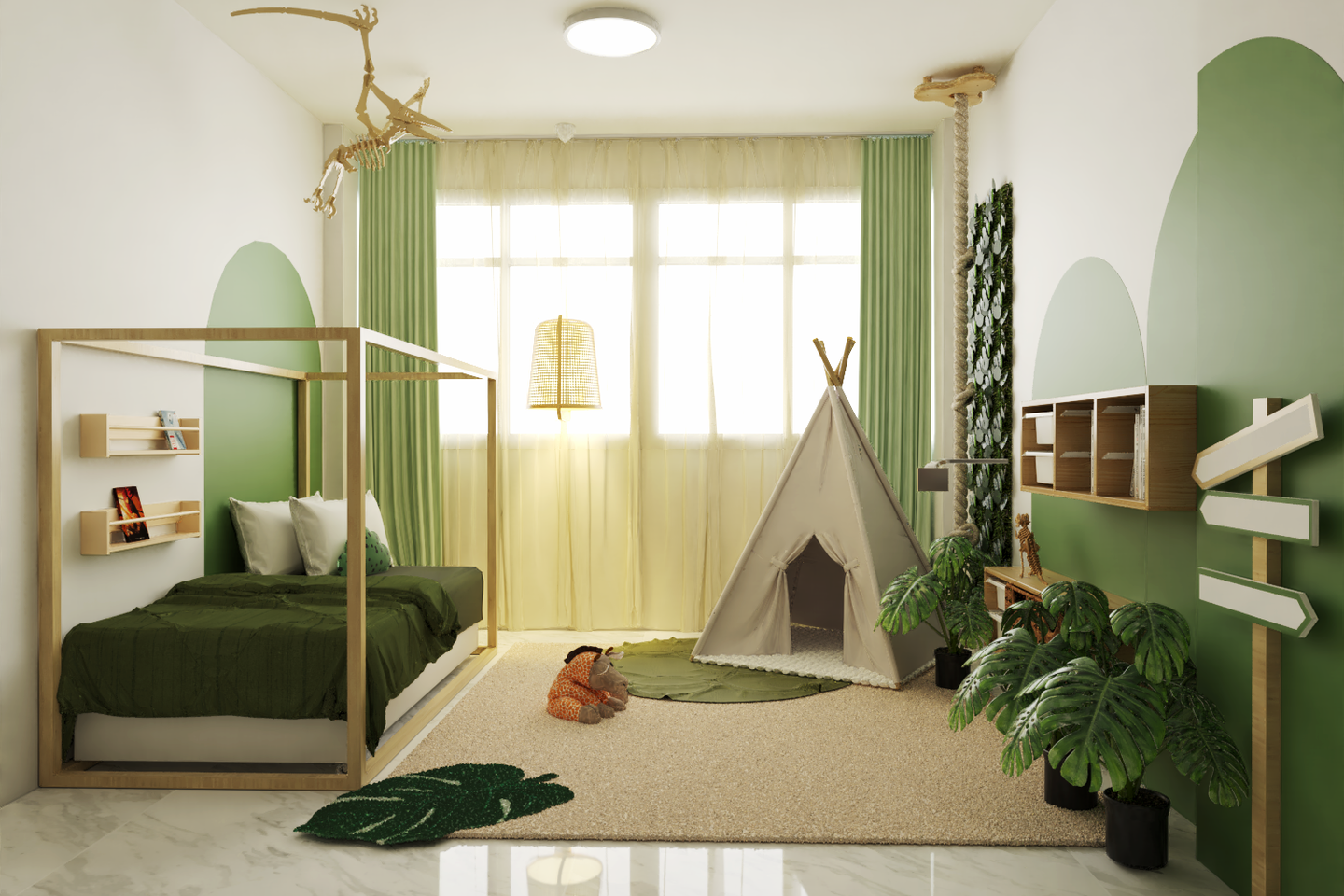 Tropical Forest Themed Bedroom Design For Kids - Livspace