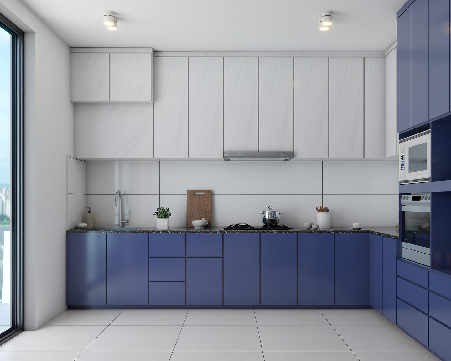 Modern Spacious Kitchen Design with Dark Wood Cabinets and Sliding Door - Livspace