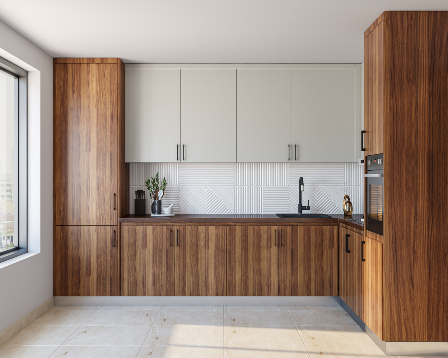 Wood and White Kitchen Designs - Livspace