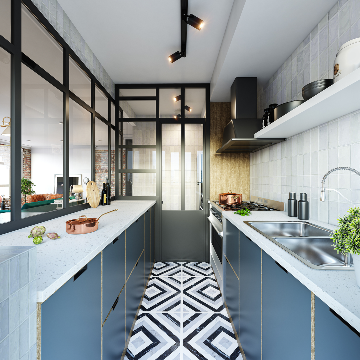 Blue and White Kitchen Designs - Livspace