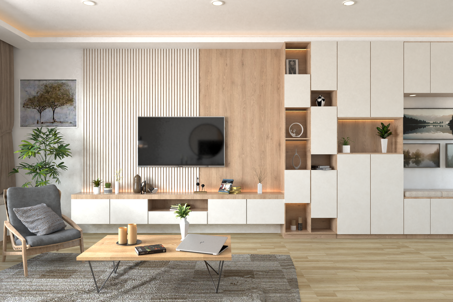Scandinavian Living Room With an Open Floor Plan - Livspace