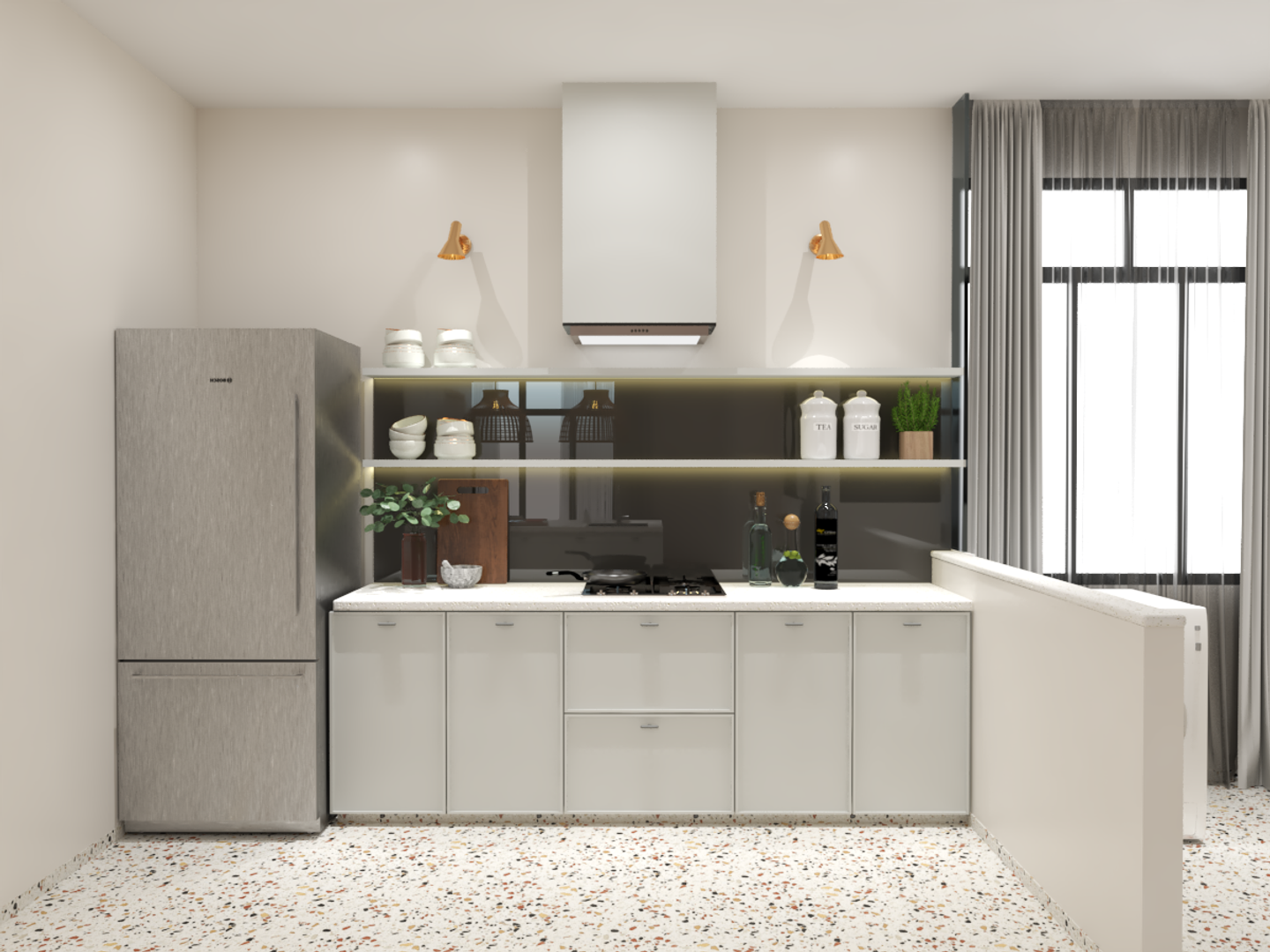 All White Modular Kitchen - Livspace