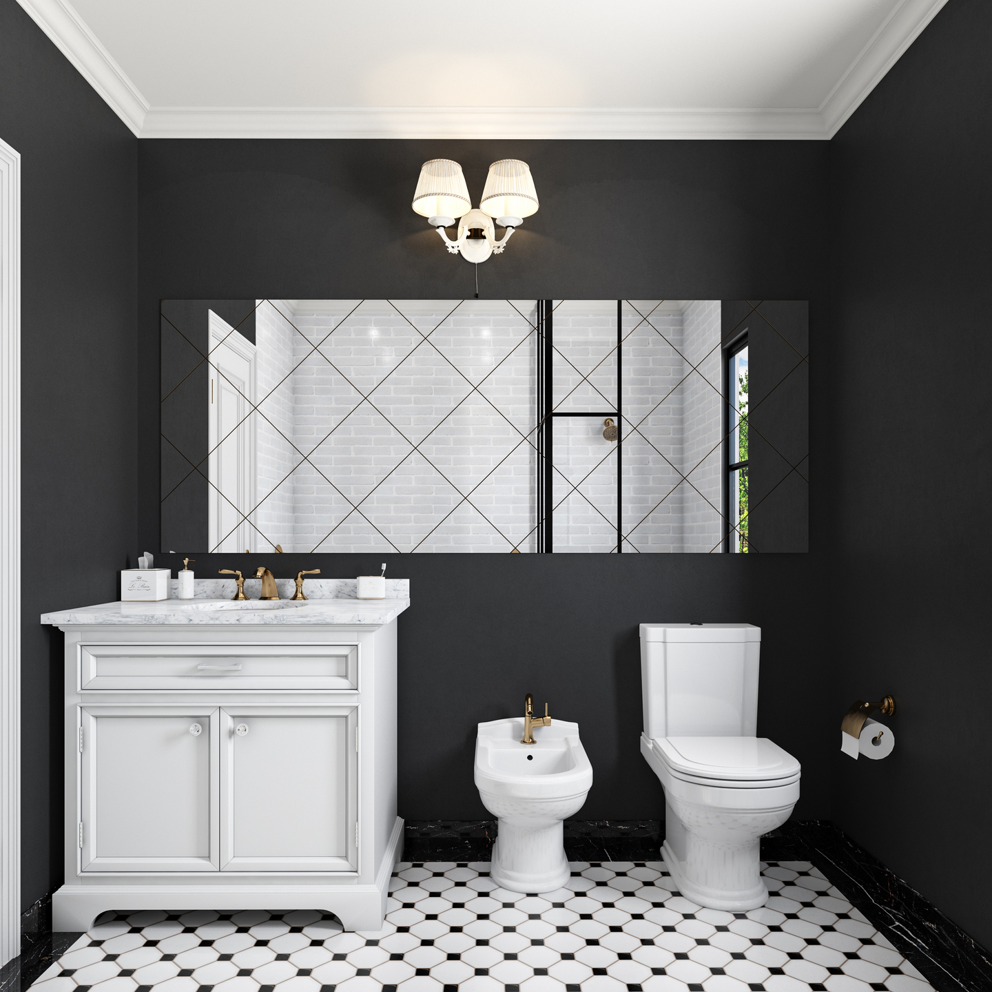 Classic Black And White Bathroom With Marble White Vanity Livspace 8587