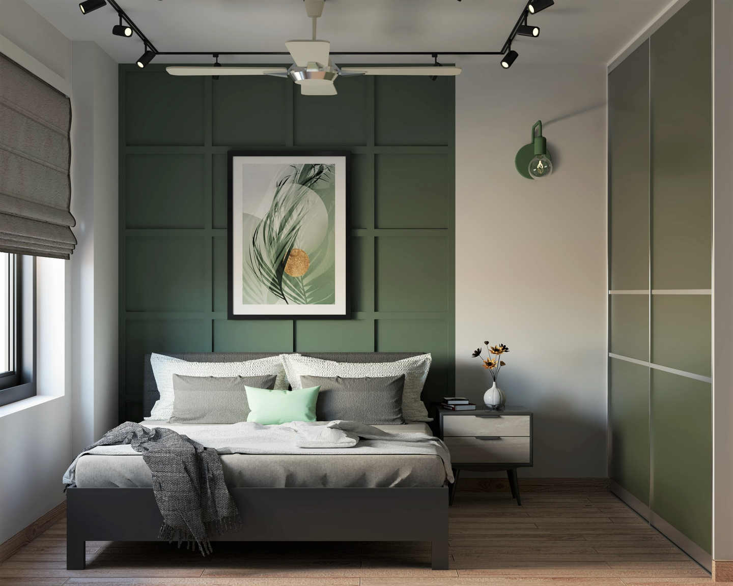 Compact Master Bedroom Design With Green Interiors | Livspace