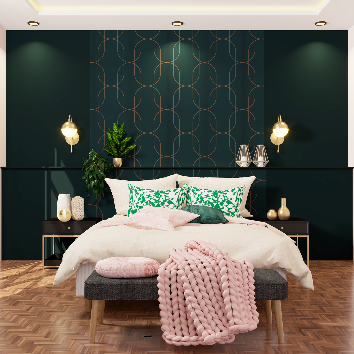 Modern Bedroom In Dark Green - Livspace