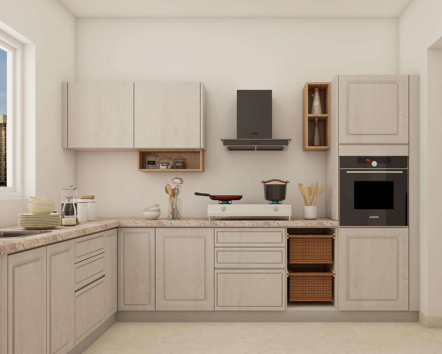 Subtle Toned Modular Kitchen Design - Livspace