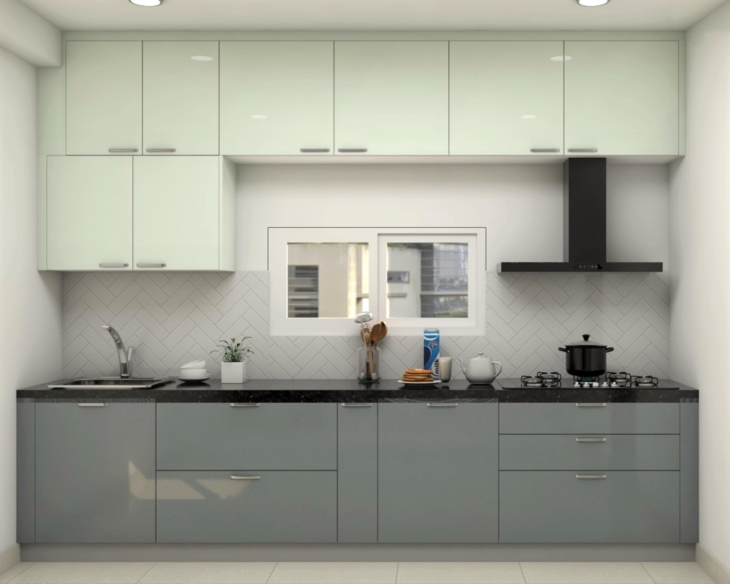 Spacious Modular Kitchen Design In Grey And White Livspace