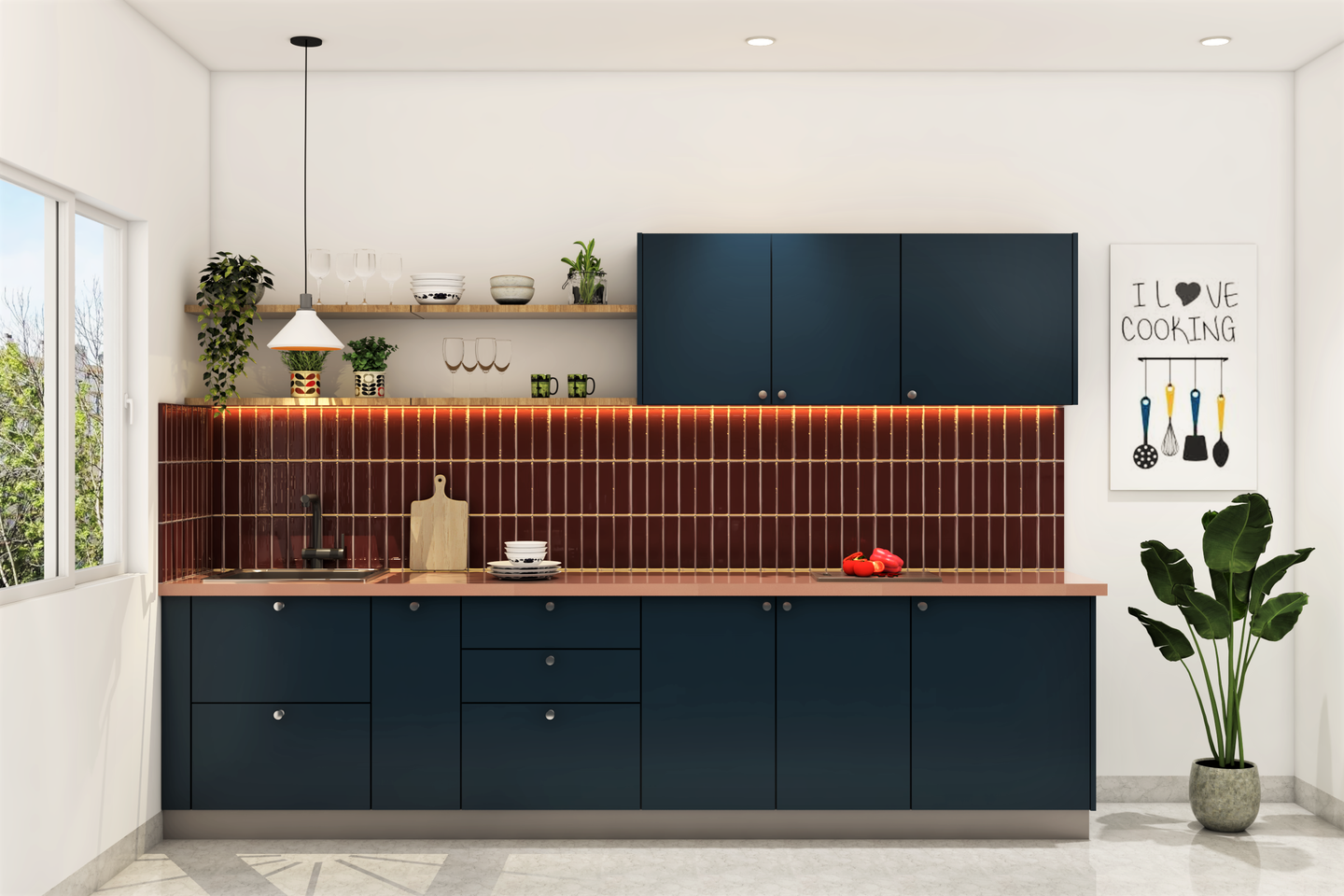 Blue Kitchen Design - Livspace