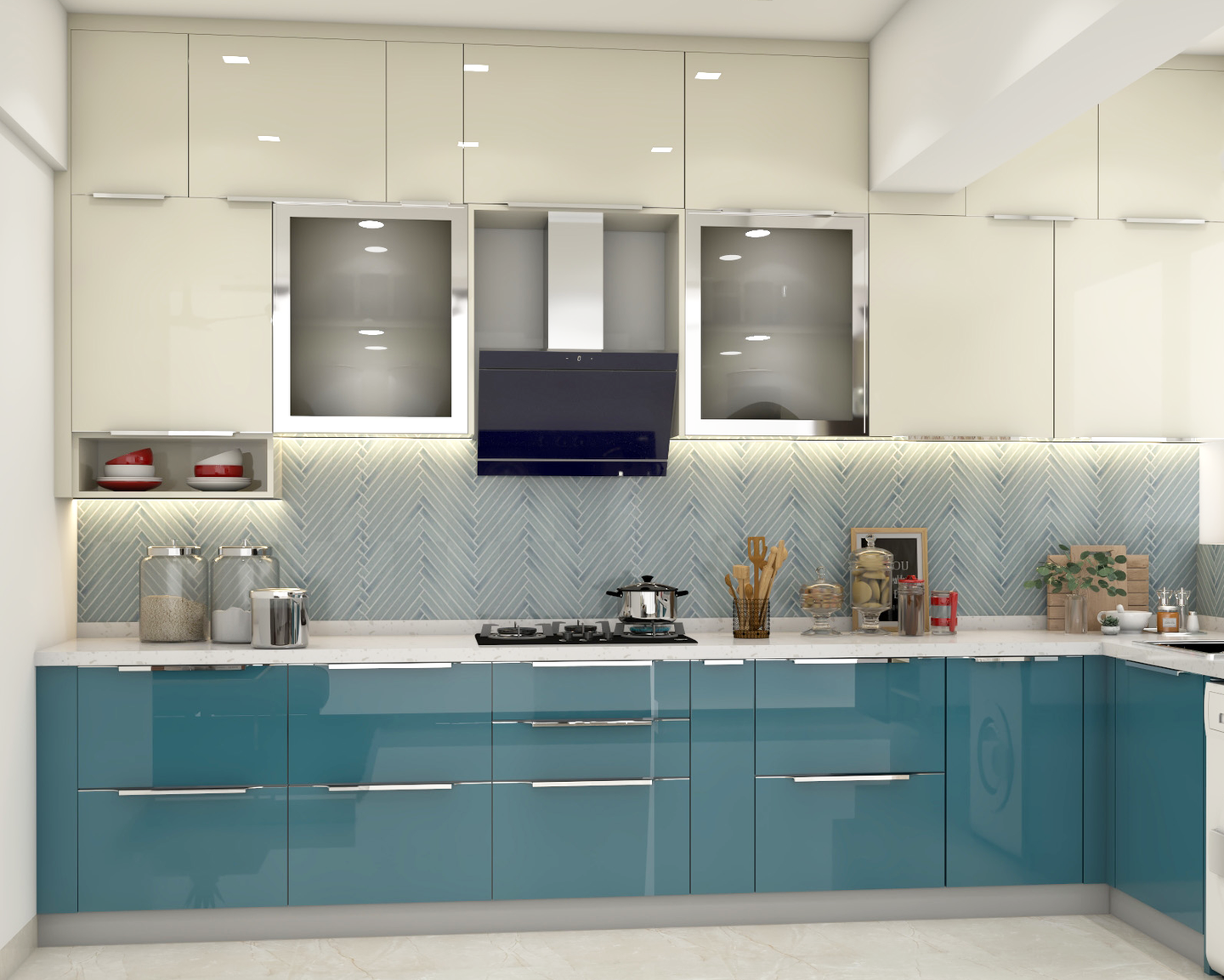 Vast Vibrant Kitchen With Modular Interiors - Livspace