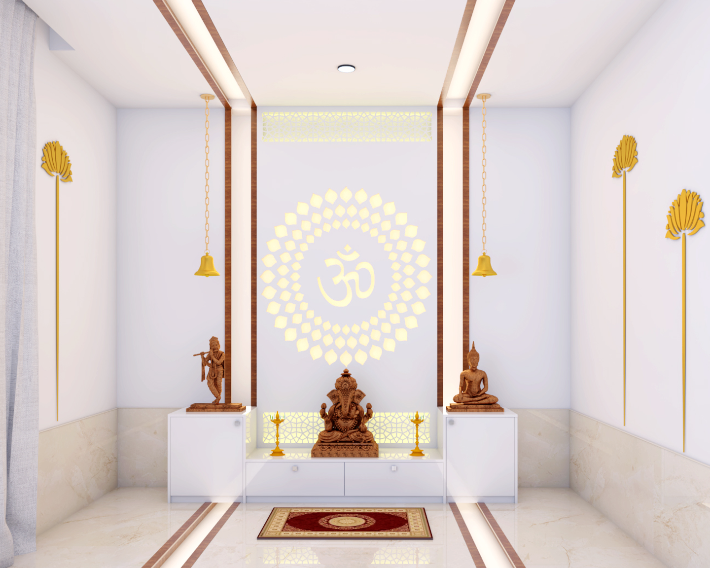 Spacious Modern Pooja Room Design With Backlight Livspace 0312