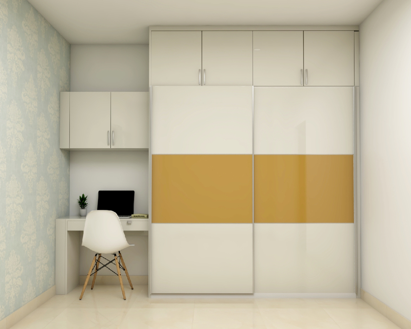 Sliding Door Spacious Modern Wardrobe Design With Study | Livspace