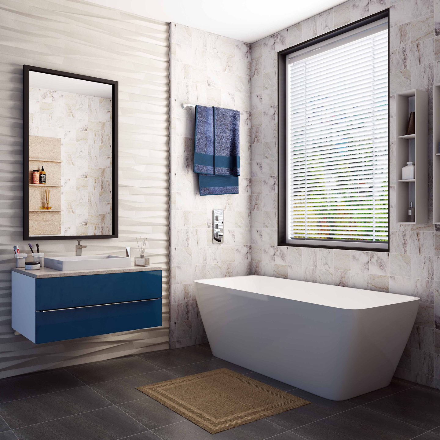 Matte Porcelain Cream Bathroom Tile Design | Livspace