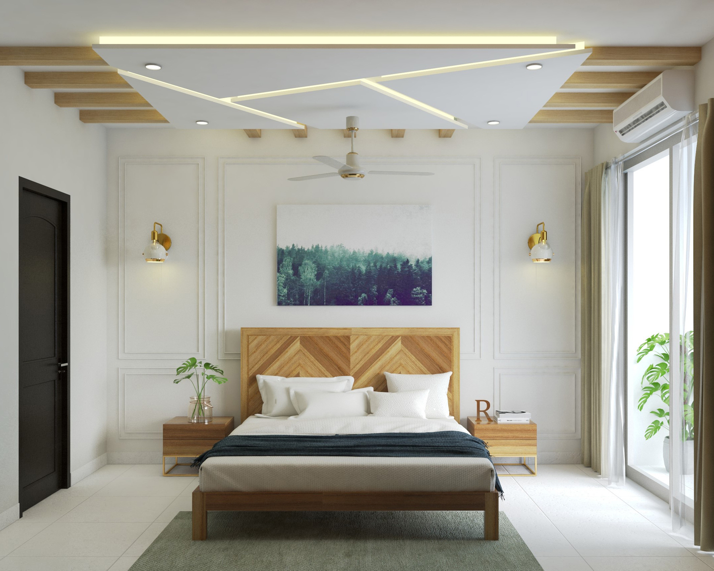 Bedroom Wall Design With Cream Paint And Trims Livspace