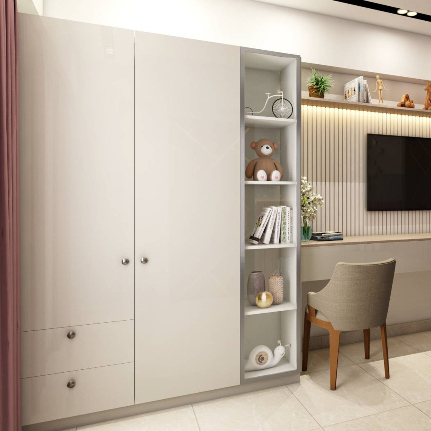 2-Door Swing Wardrobe Design With Open Shelves - Livspace