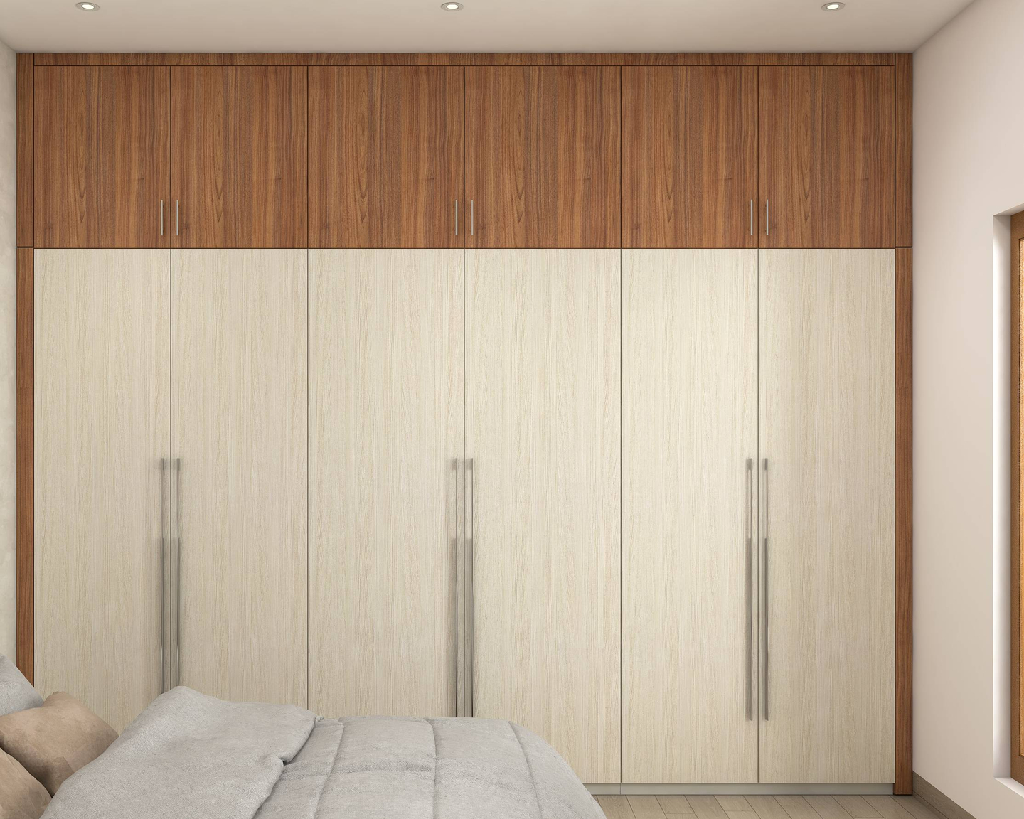 Cream And Brown 6-Door Swing Wardrobe Design - Livspace