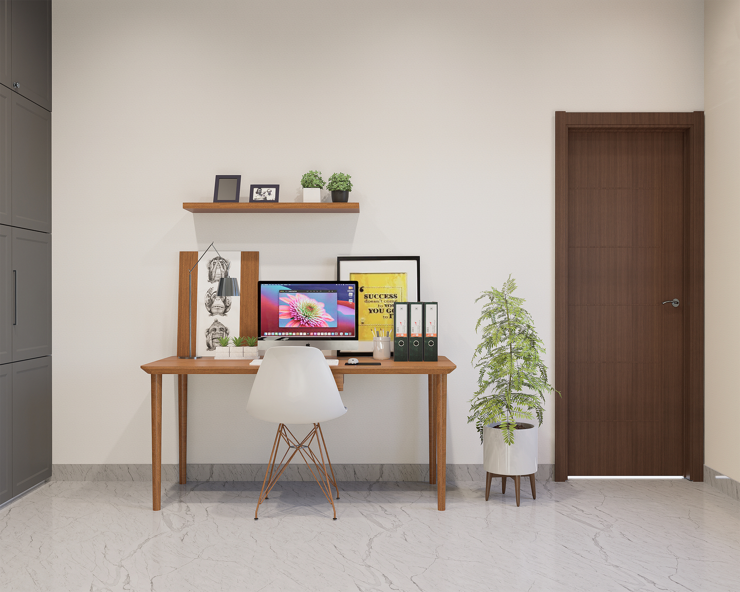 Spacious Minimal Home Office Design with Potted Plant | Livspace