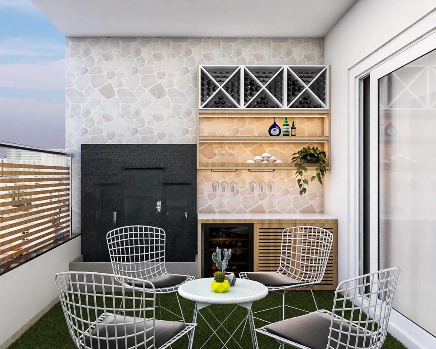 Compact Balcony Design With Bar Unit - Livspace