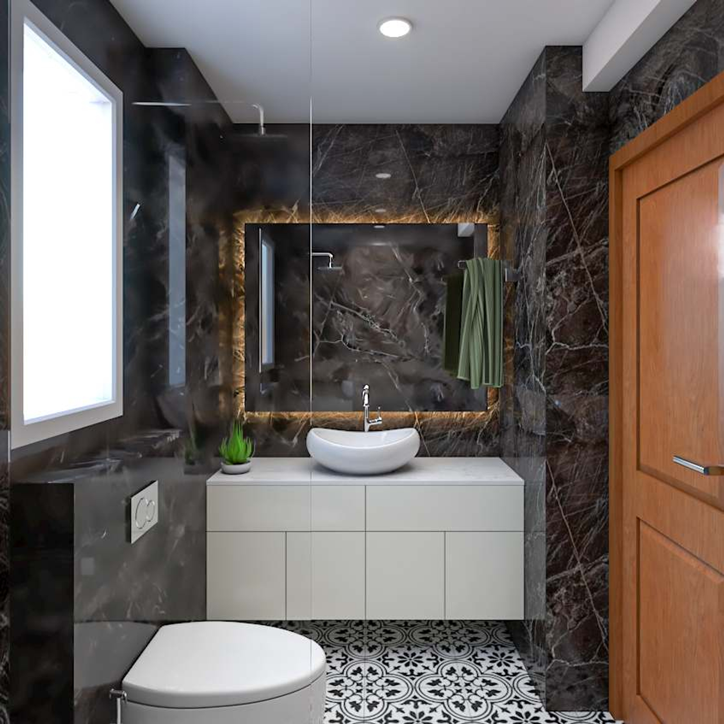 Black and White Bathroom Design - Livspace