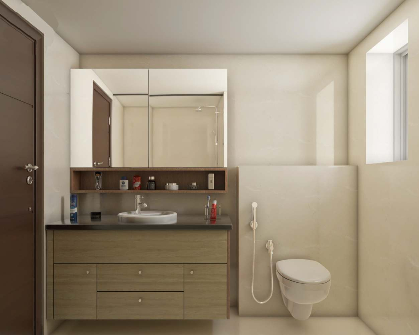 Compact Bathroom with Large Vanity Unit - Livspace
