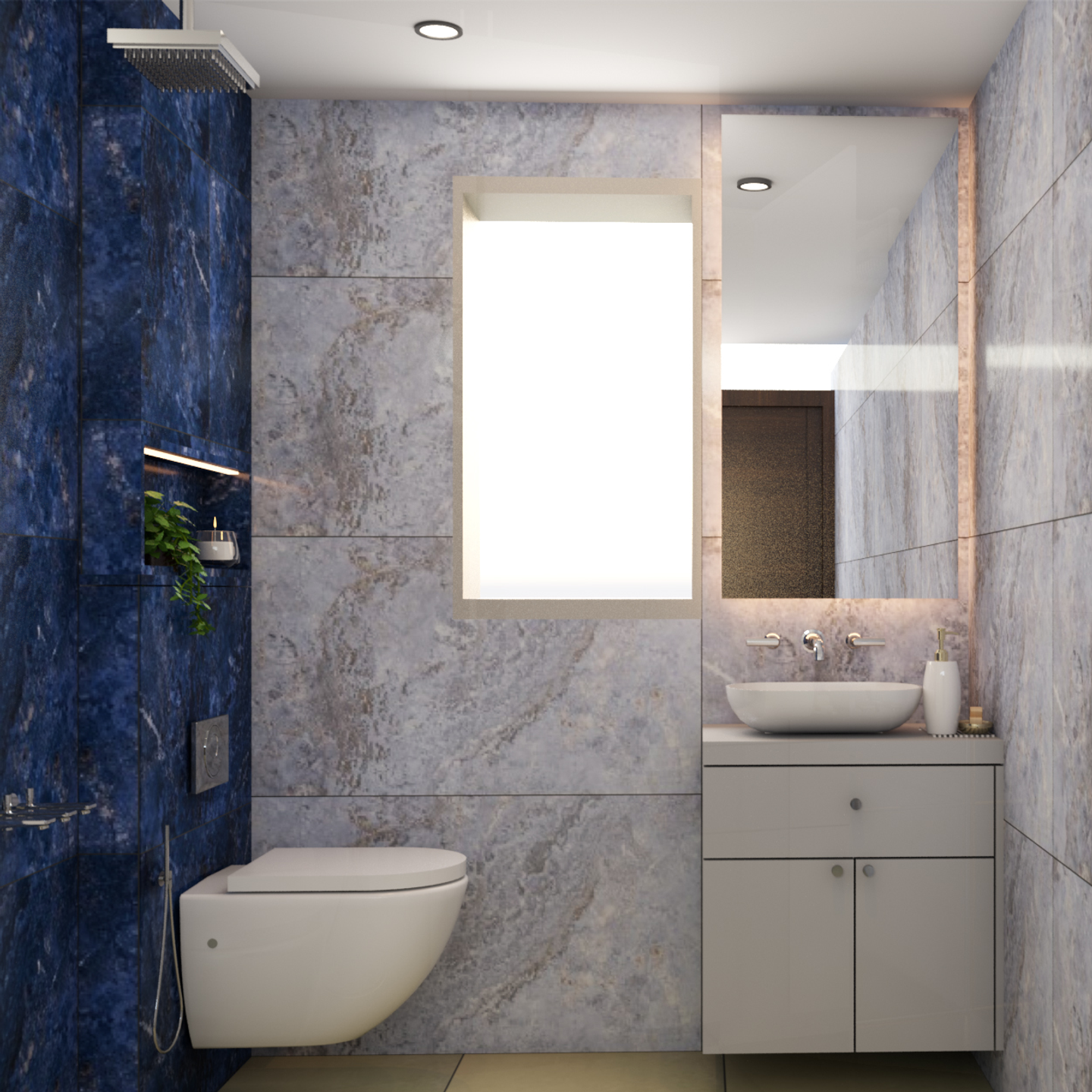 Blue And White Bathroom Design - Livspace