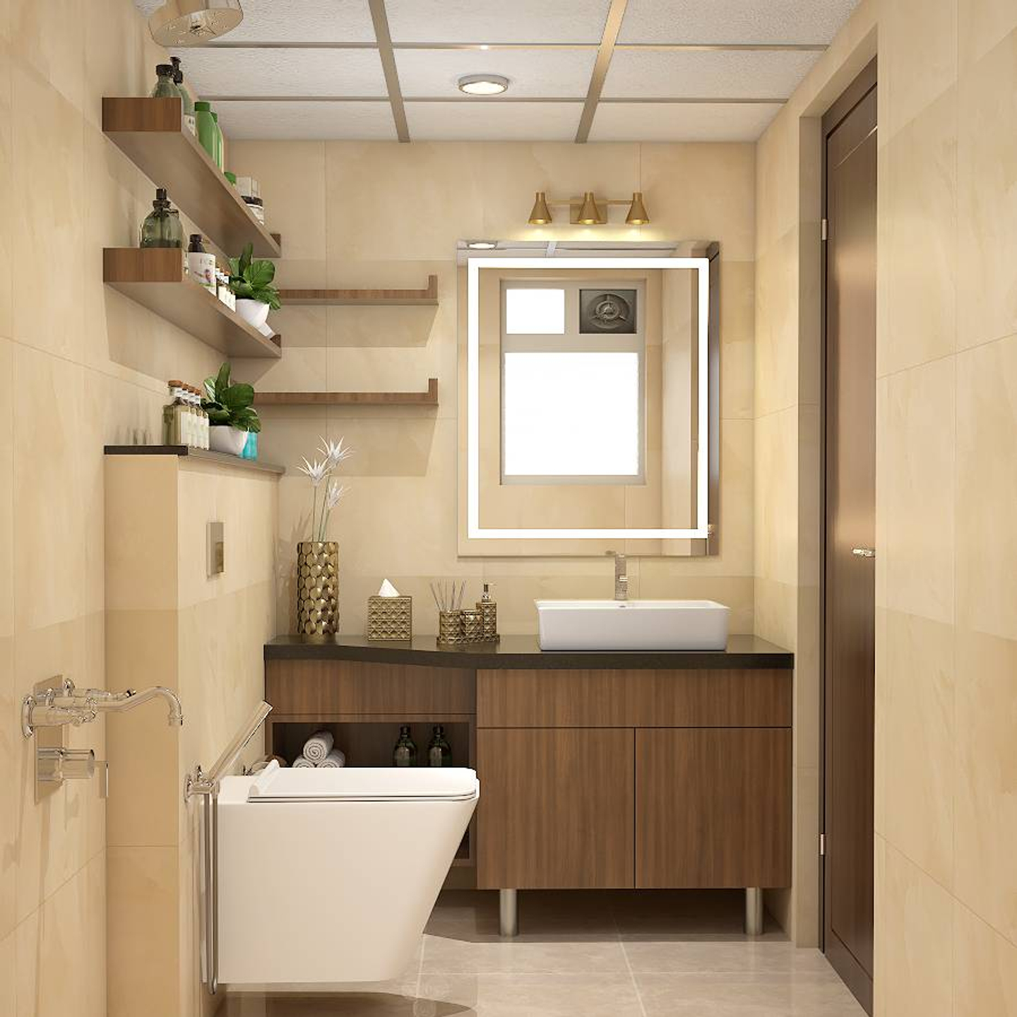 Compact Beige Toned Bathroom - Livspace