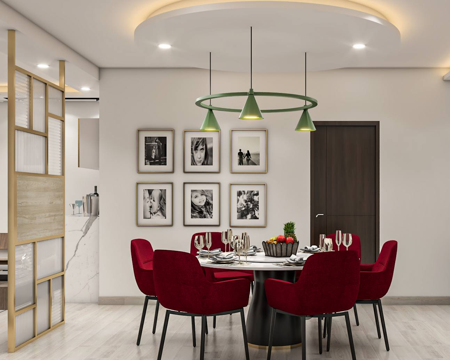 Contemporary Dining Room Design With Red Chairs Livspace