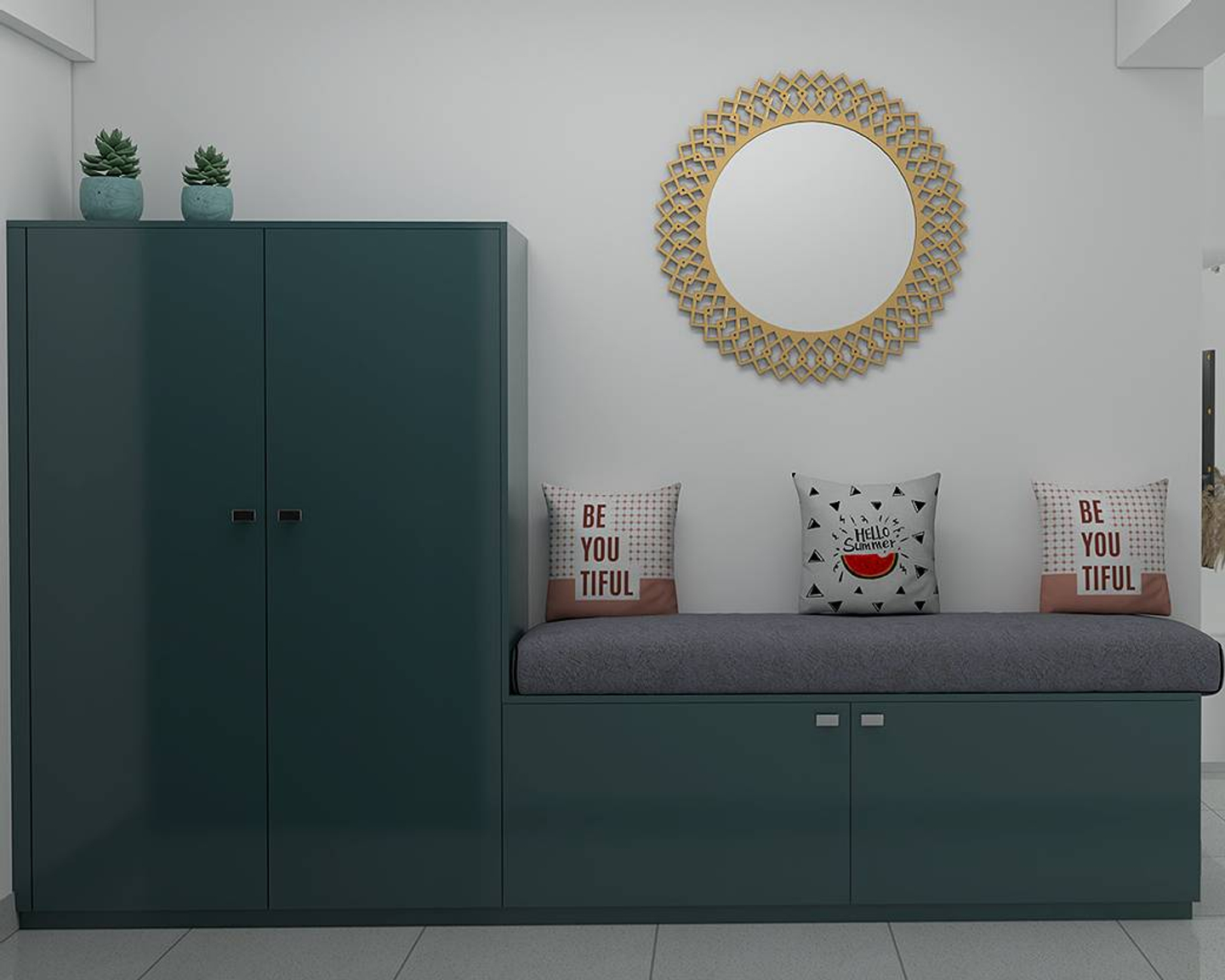 Foyer Design With Blue Storage - Livspace