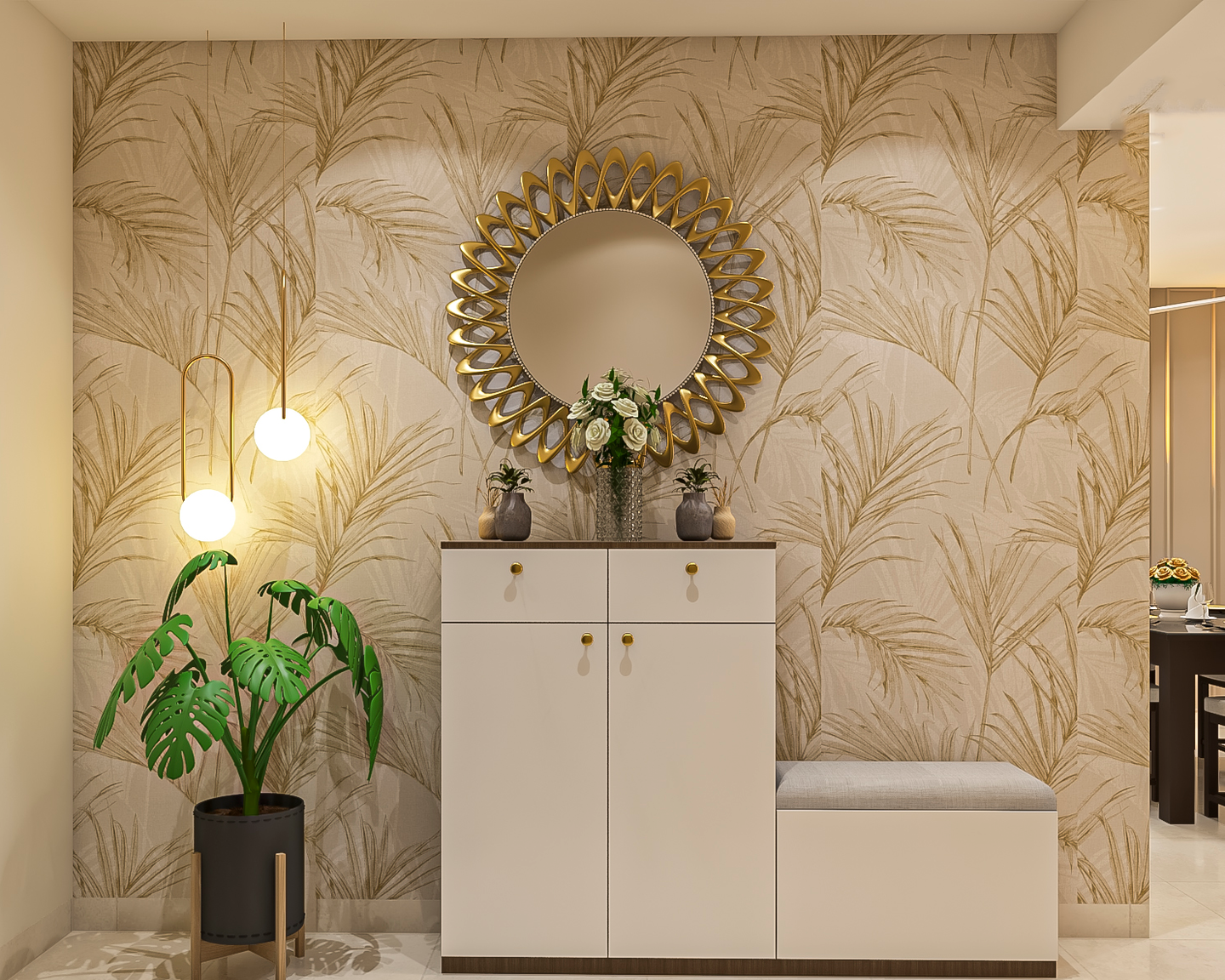Foyer Design With Wallpaper - Livspace