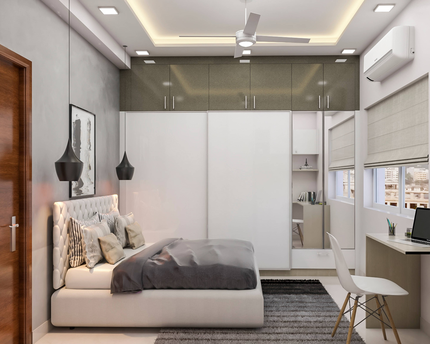 Modern Guest Bedroom Design With Sliding Door Wardrobe | Livspace