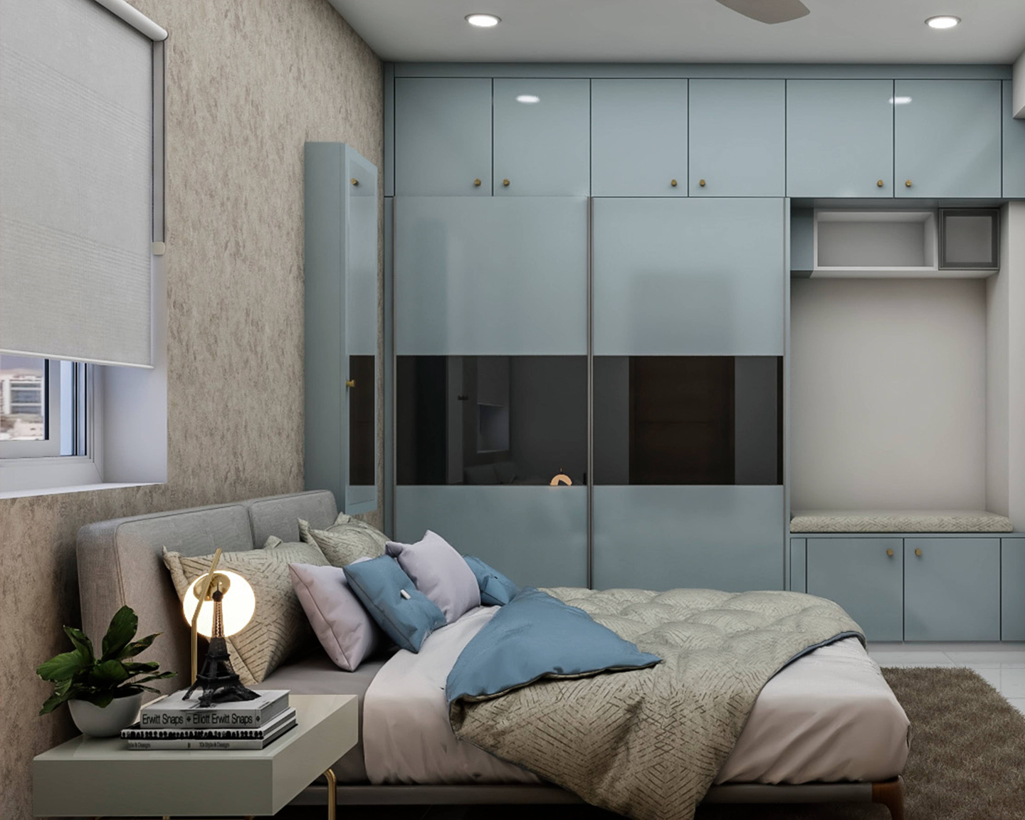 Modern Well-Lit Guest Bedroom Design With Simple Colour Scheme | Livspace