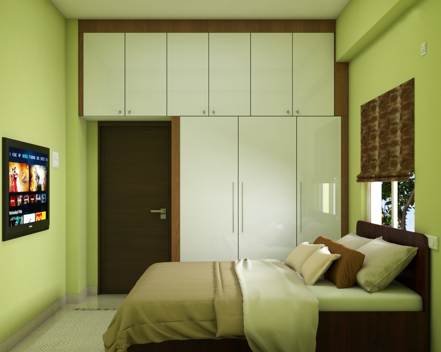 Modern Spacious Green Themed Guest Bedroom Design Livspace